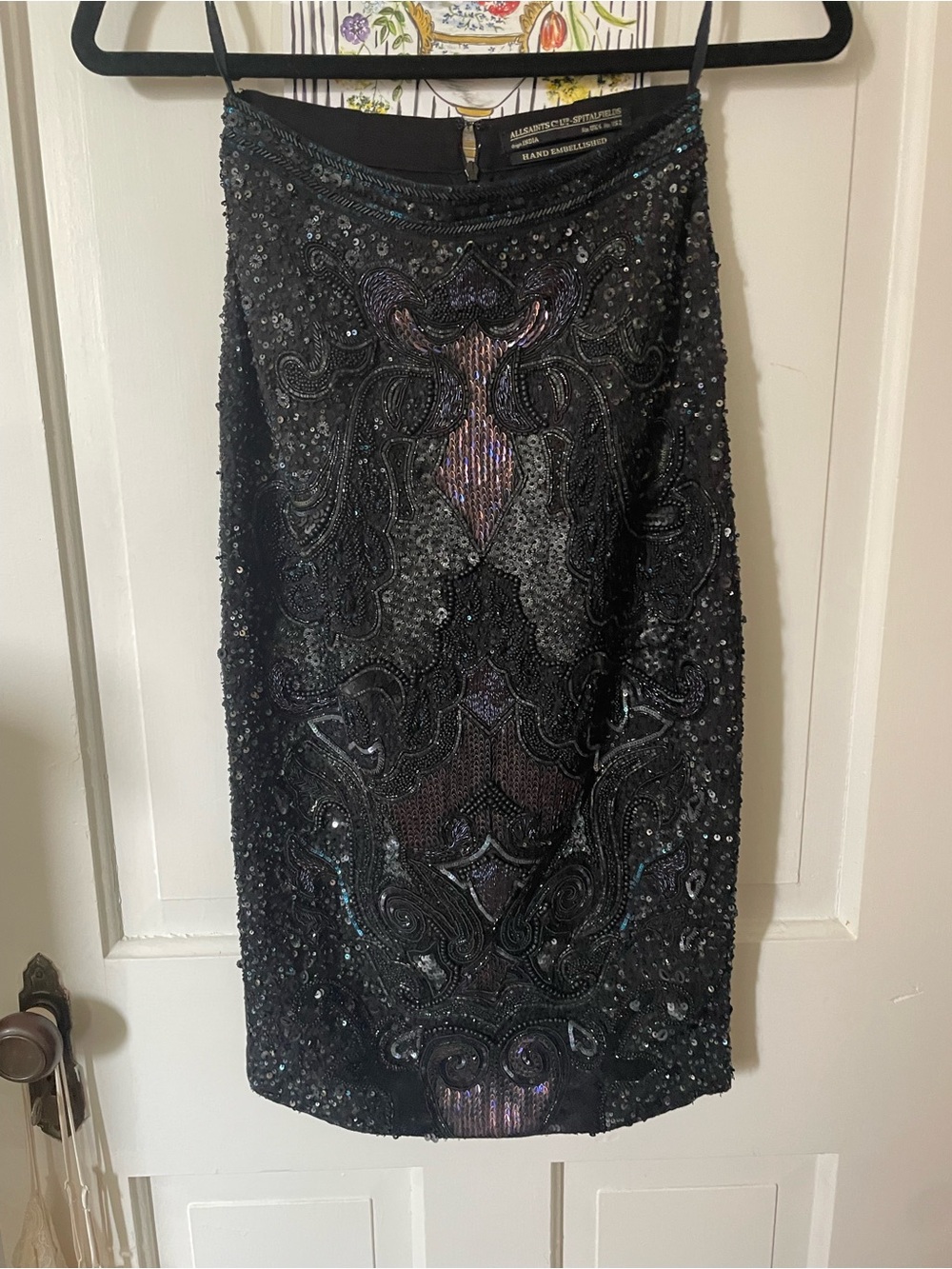 AllSaints Black Beaded Pencil Skirt with Iridescent Accents